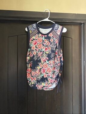 Johnny Was Navy Floral Sleeveless Tie-Detail Tank